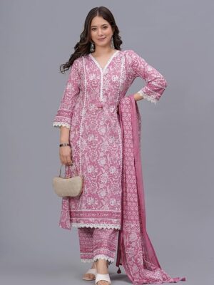 cotton printed suit set styled with a gold clutch and ethnic earrings for a festive look.